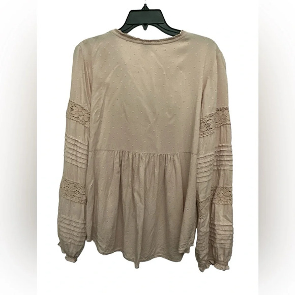 Sundance Spirit Lake Pin Tuck Pleated Relaxed Fit Blouse Lace Detail Size Large - Picture 2 of 5